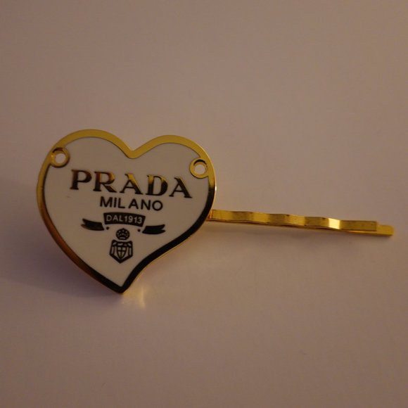 Authentic Prada Vintage Light Blue & Gold Heart Button on New Hair Clip - Picture 9 of 11